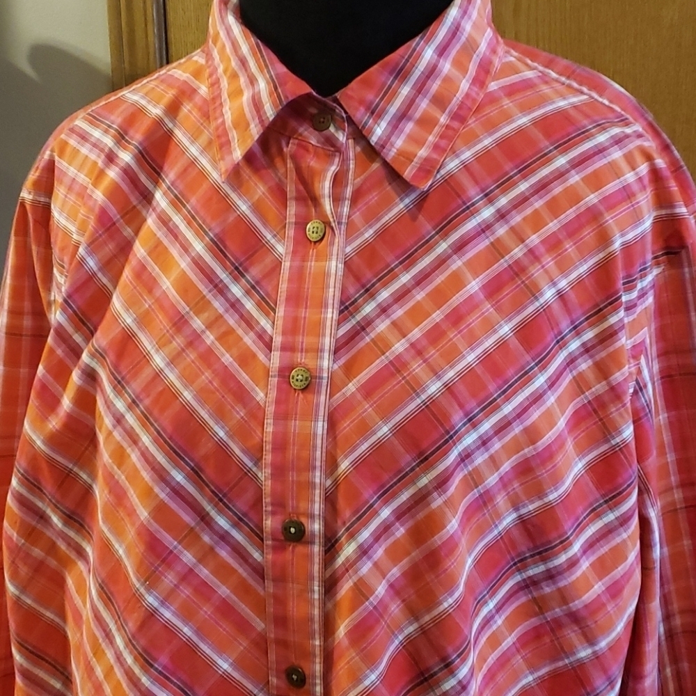 Tommy hilfiger woman pink orange plaid long sleeve